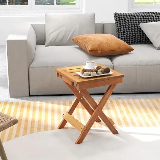 14 Inch Compact Folding Side Table with Slatted Hardwood Top-1