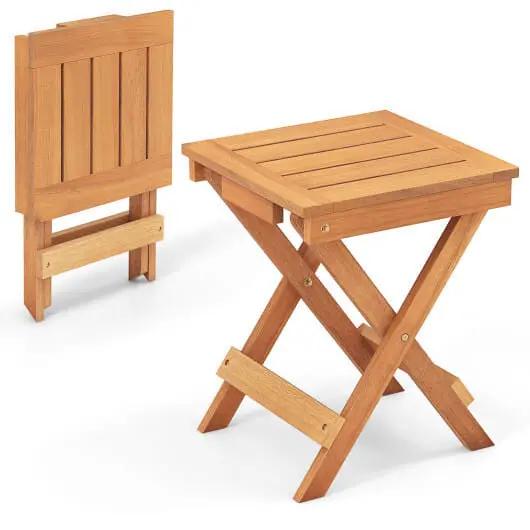 14 Inch Compact Folding Side Table with Slatted Hardwood Top-2