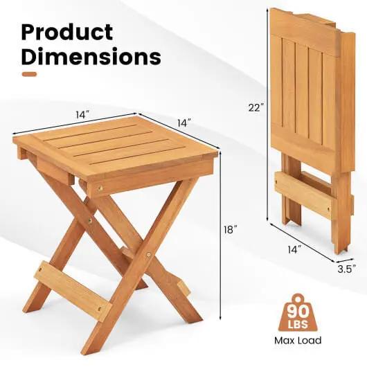 14 Inch Compact Folding Side Table with Slatted Hardwood Top-3