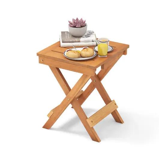 14 Inch Compact Folding Side Table with Slatted Hardwood Top-4