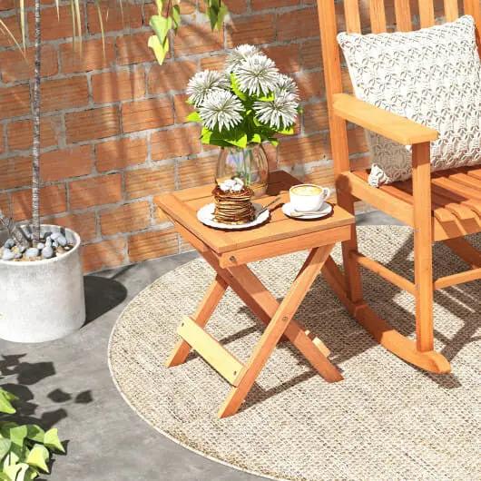 14 Inch Compact Folding Side Table with Slatted Hardwood Top-0