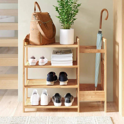 2-in-1 Bamboo Shoe Rack with Bench and Umbrella Holder 4 Shelves-1