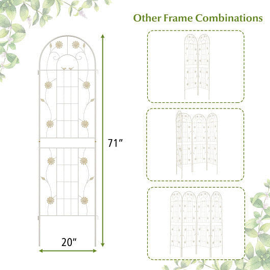 Garden arch with measurements and additional frame combinations on a white background.