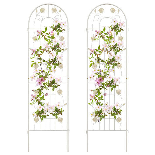 Two floral trellises with greenery and pink flowers on a white background