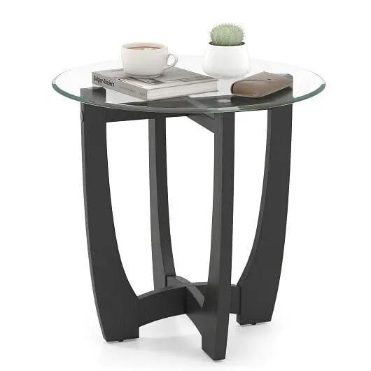 23.5 Inch Round End Side Table with Black Tempered Glass Top-2