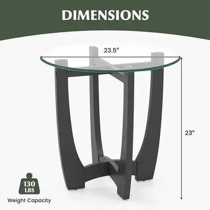 23.5 Inch Round End Side Table with Black Tempered Glass Top-3