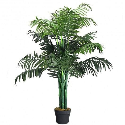 Potted artificial palm tree on a white background