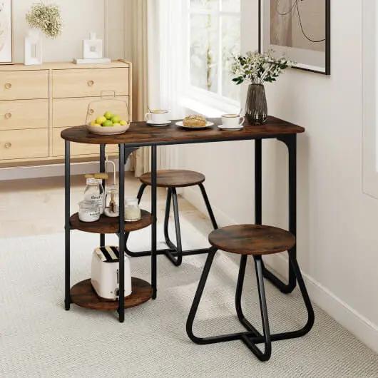 3-Piece Industrial Dining Table Set Small Space Black Metal Frame-1
