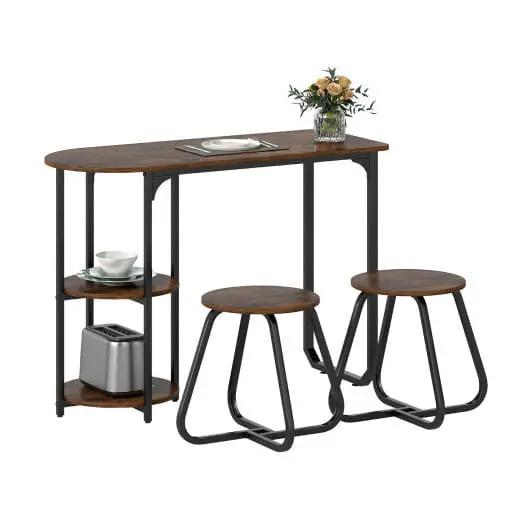 3-Piece Industrial Dining Table Set Small Space Black Metal Frame-4