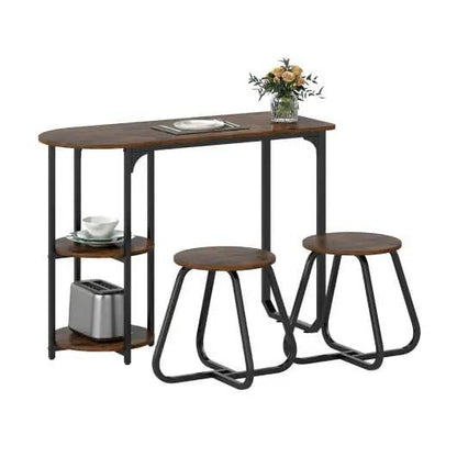 3-Piece Industrial Dining Table Set Small Space Black Metal Frame-4