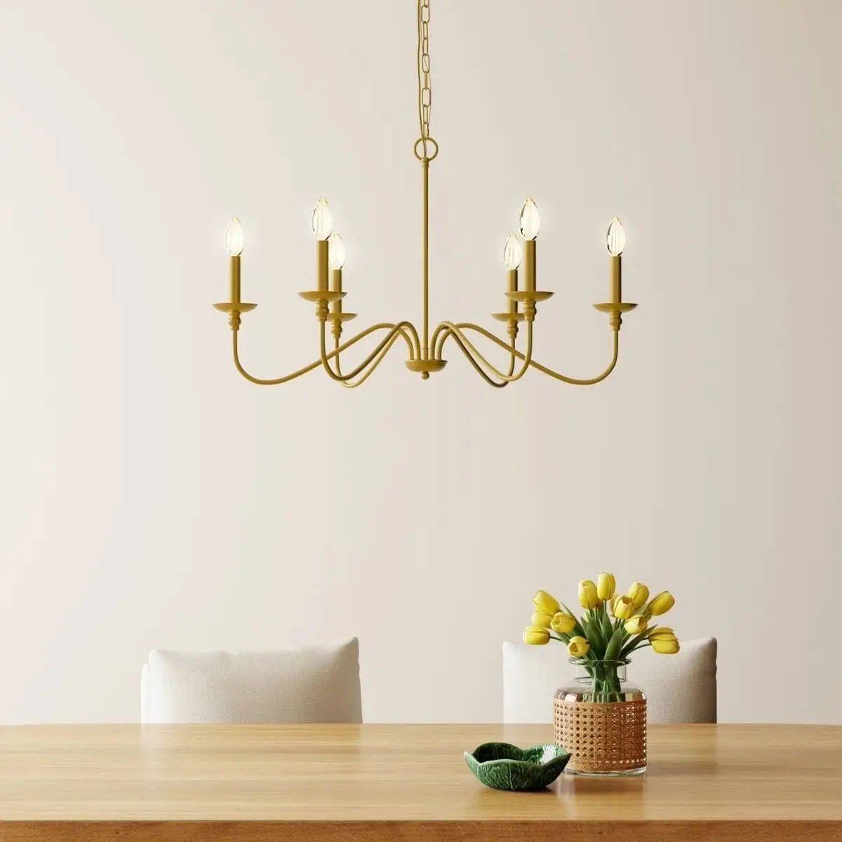 30-inch 6-Light Dimmable Traditional Chandelier Brass Finish-0