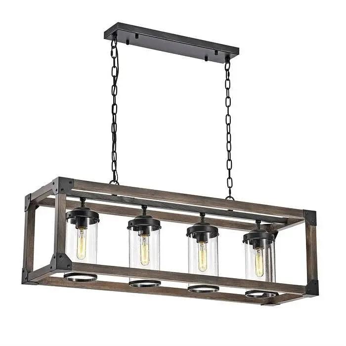 4 Light Dimmable Rectangle Chandelier with Wrought Iron Accents-2