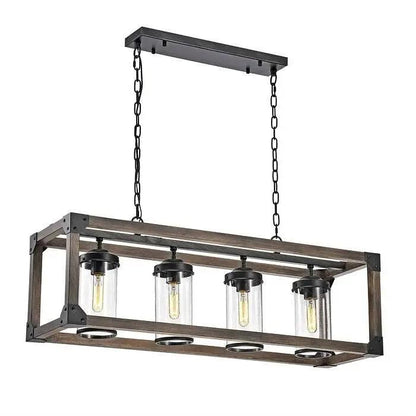 4 Light Dimmable Rectangle Chandelier with Wrought Iron Accents-2