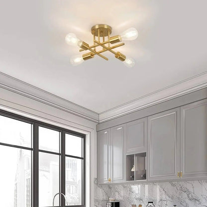 4-Light Modern Sputnik Flush Mount Ceiling Light Fixture Brass-1
