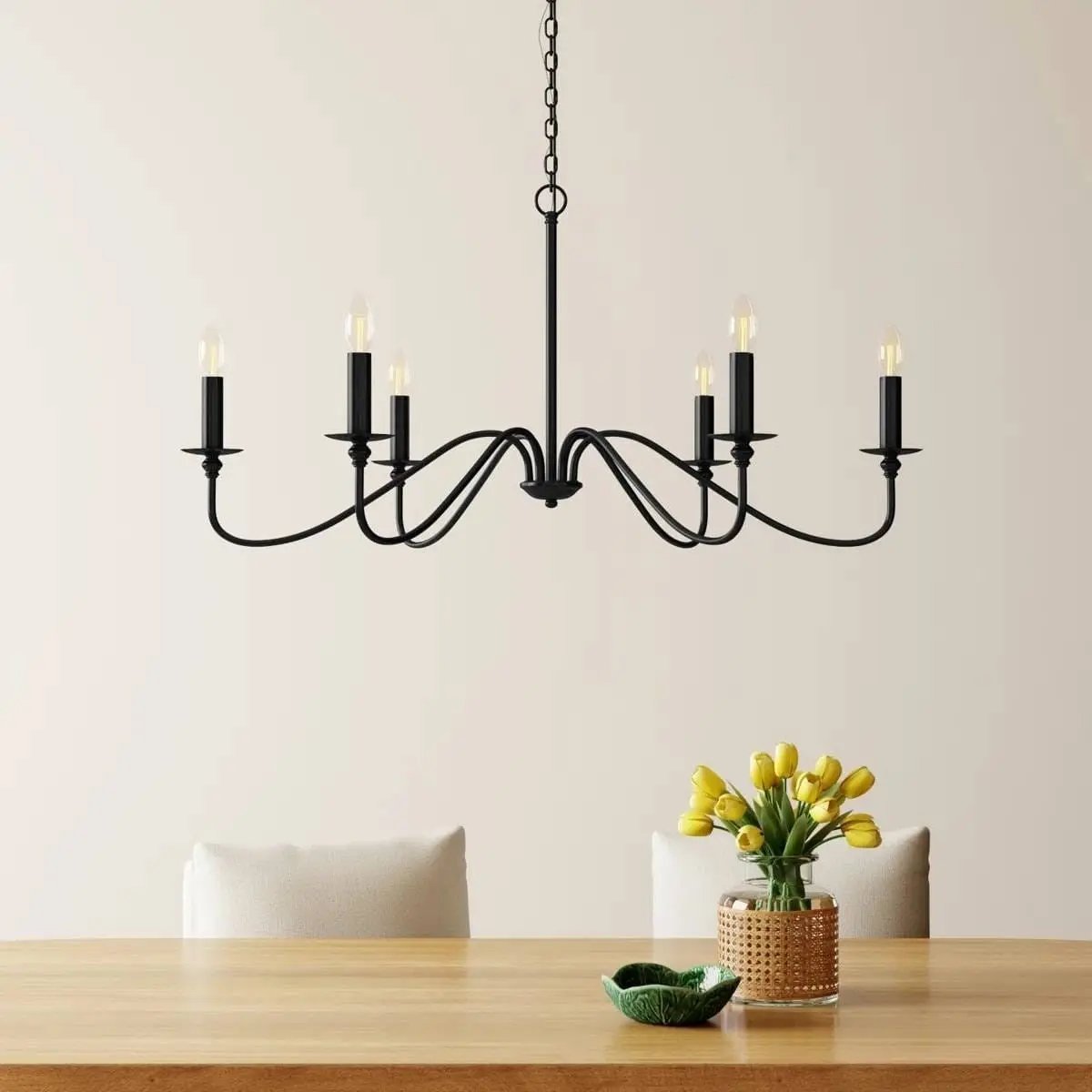 42-inch Traditional 6-Light Dimmable Matte Black Chandelier-2