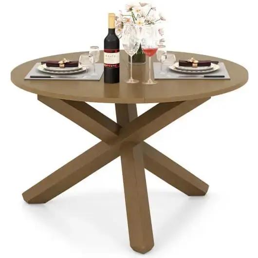 47 Inch Round Dining Table Solid Acacia Wood Legs 4-6 Person Natural-2