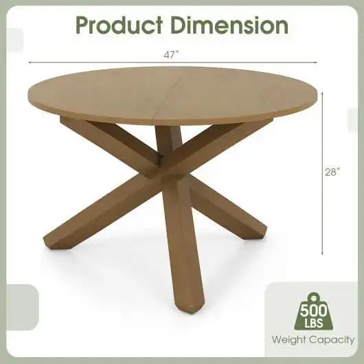 47 Inch Round Dining Table Solid Acacia Wood Legs 4-6 Person Natural-3