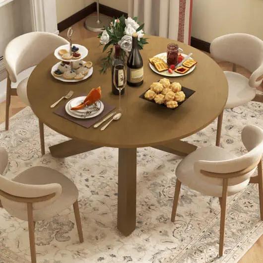 47 Inch Round Dining Table Solid Acacia Wood Legs 4-6 Person Natural-0