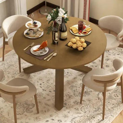 47 Inch Round Dining Table Solid Acacia Wood Legs 4-6 Person Natural-0