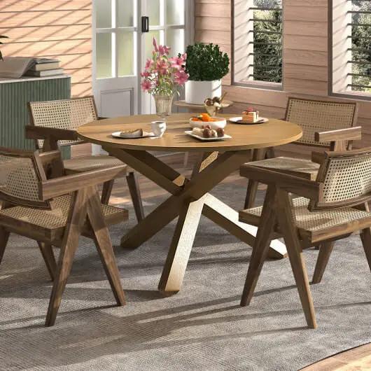 47 Inch Round Dining Table Solid Acacia Wood Legs 4-6 Person Natural-1