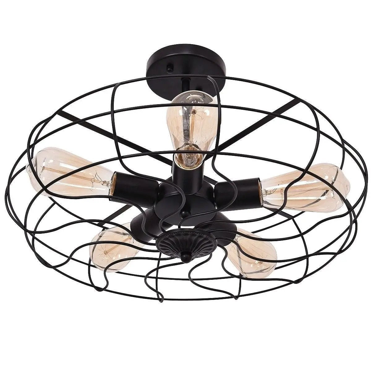 5 Light Modern Black Iron Sphere Chandelier Industrial Ceiling Light-1