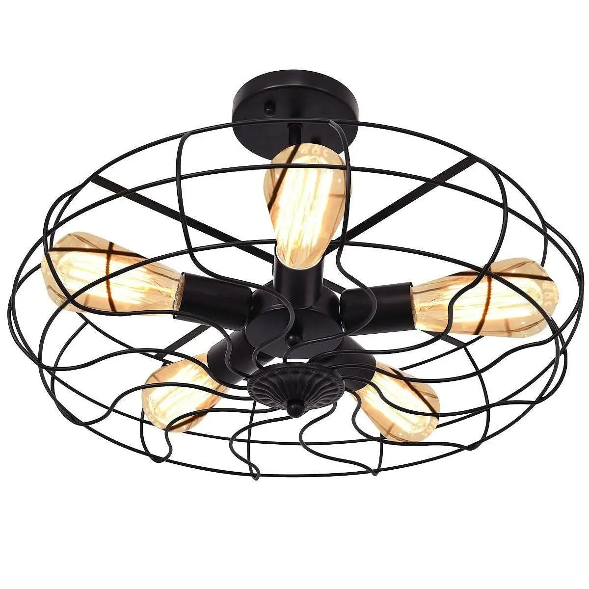 5 Light Modern Black Iron Sphere Chandelier Industrial Ceiling Light-2