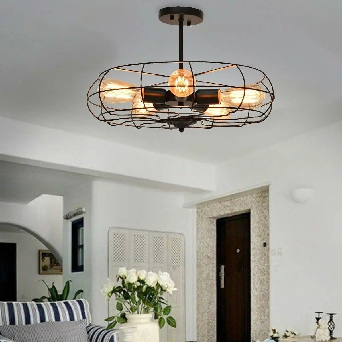 5 Light Modern Black Iron Sphere Chandelier Industrial Ceiling Light-0