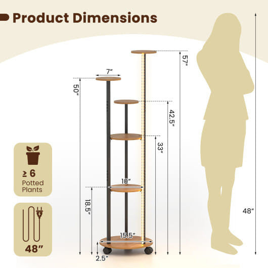 Dimensions of a plant stand with a silhouette of a person for scale.
