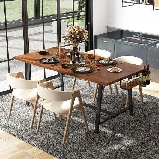 72 Inch Walnut Dining Table with Wine Rack for 5-7 People Rectangular Kitchen Table-1