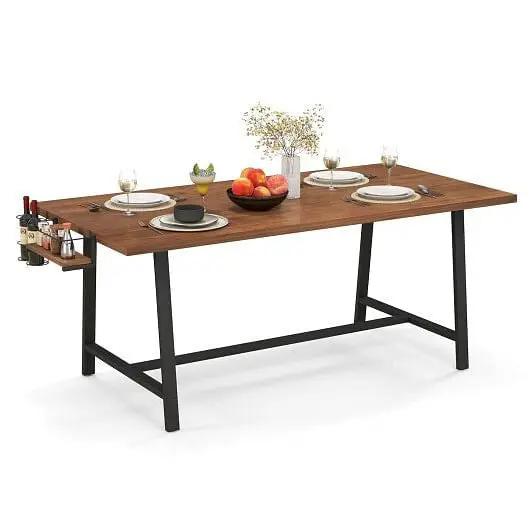 72 Inch Walnut Dining Table with Wine Rack for 5-7 People Rectangular Kitchen Table-2