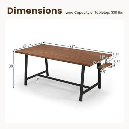 72 Inch Walnut Dining Table with Wine Rack for 5-7 People Rectangular Kitchen Table-3