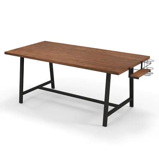72 Inch Walnut Dining Table with Wine Rack for 5-7 People Rectangular Kitchen Table-4