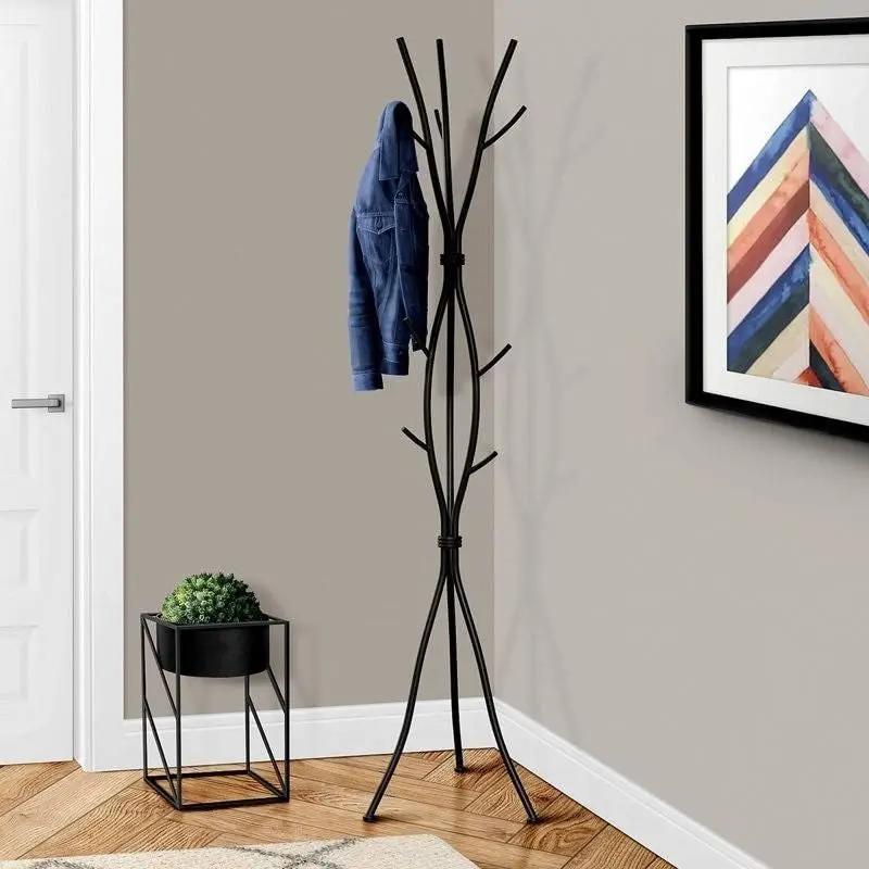 74-inch Black Metal Freestanding Coat Rack Hall Tree Umbrella Stand-2
