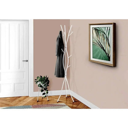 74-inch White Metal Coat Rack Hall Tree with 11 Hooks and Umbrella Stand-1