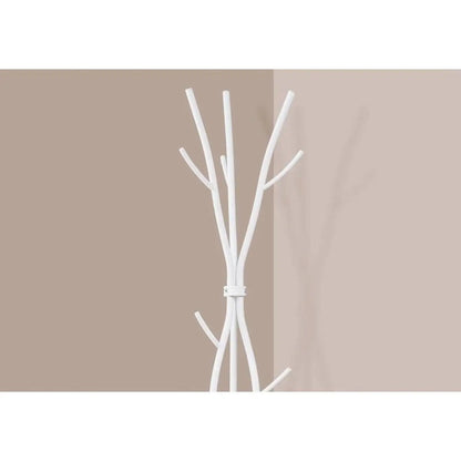 74-inch White Metal Coat Rack Hall Tree with 11 Hooks and Umbrella Stand-0