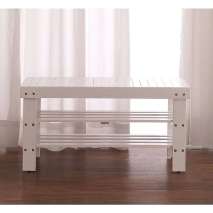 Solid Wood Shoe Rack Bench White Entryway Storage Seating 35 Inch-0