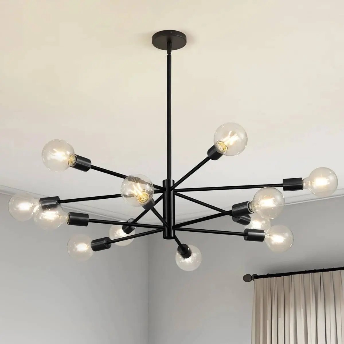 Black 33-inch Modern 12-Light Dimmable Sputnik Chandelier Lamp-1