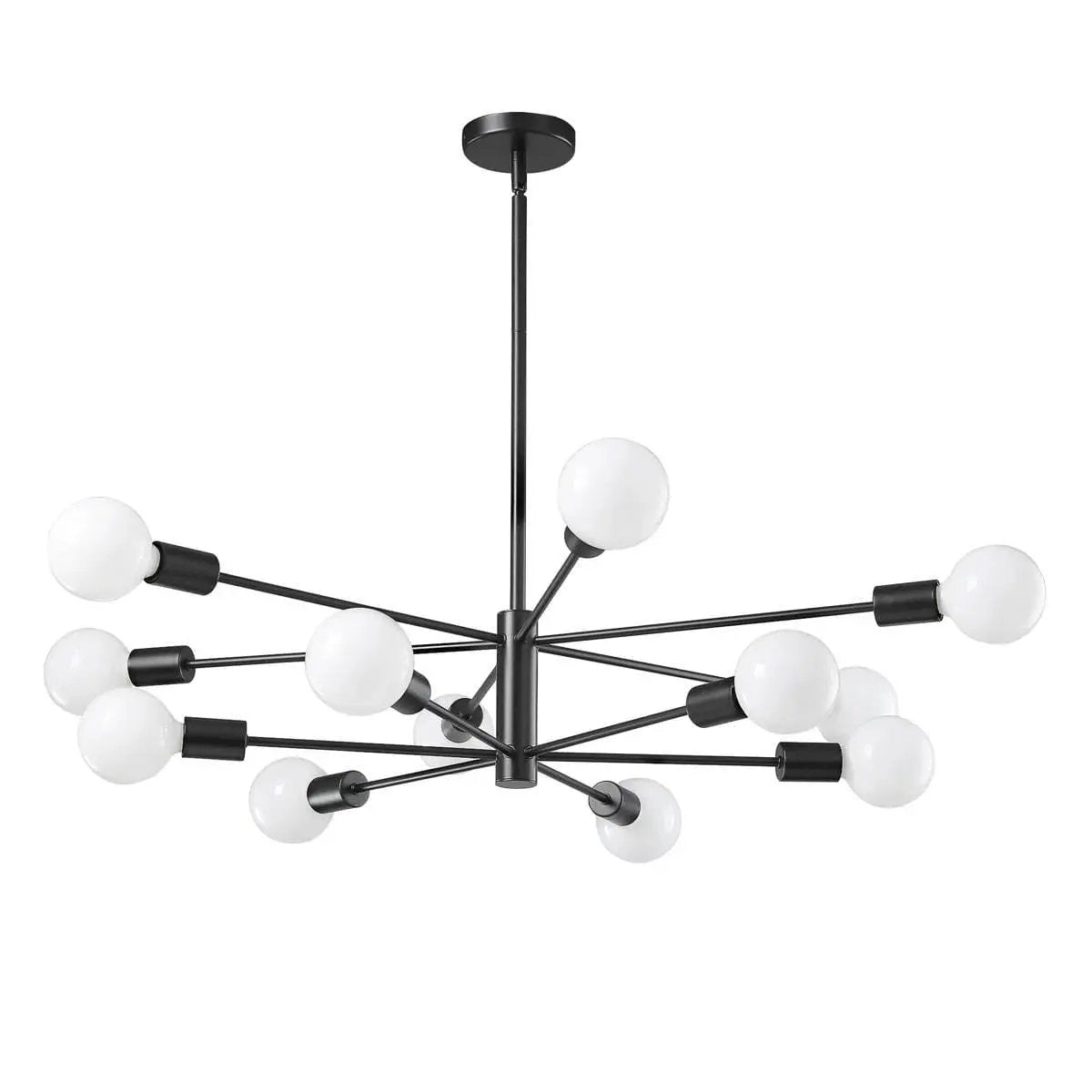 Black 33-inch Modern 12-Light Dimmable Sputnik Chandelier Lamp-2