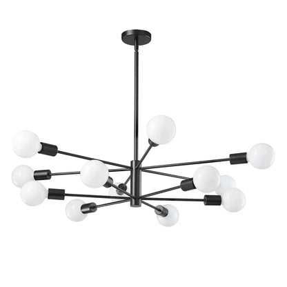 Black 33-inch Modern 12-Light Dimmable Sputnik Chandelier Lamp-2