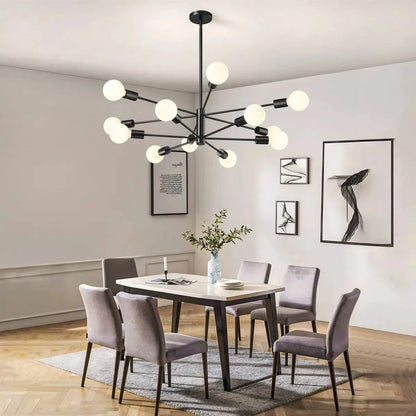 Black 33-inch Modern 12-Light Dimmable Sputnik Chandelier Lamp-0