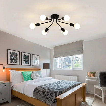 Black Mid-Century Modern 6-Light Flush Mount Sputnik Ceiling Light-1
