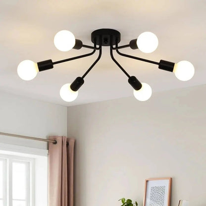 Black Mid-Century Modern 6-Light Flush Mount Sputnik Ceiling Light-2