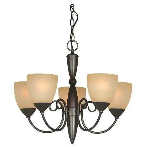 Classic Style 5-Light Bronze Chandelier 21in x 18in Amber Glass-0
