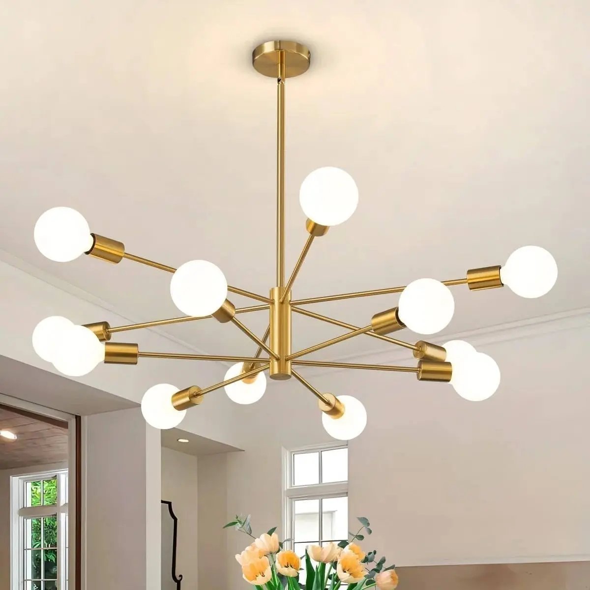 Gold 33-Inch Modern 12-Light Dimmable Sputnik Chandelier Lamp-1