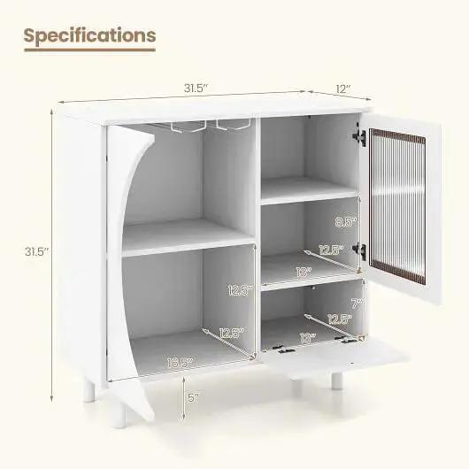 White storage cabinet with dimensions labeled on a white background