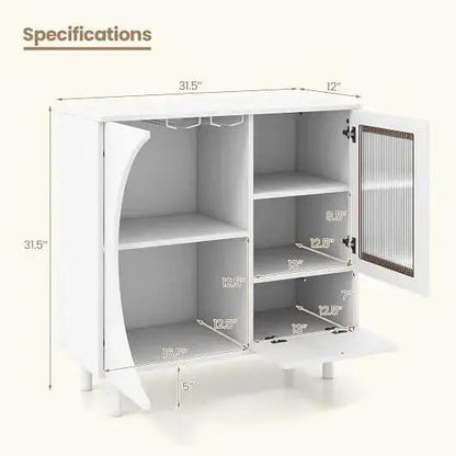 White storage cabinet with dimensions labeled on a white background