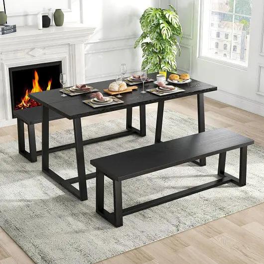 Large Dining Table Heavy-Duty Metal Frame Anti-Slip Black-1