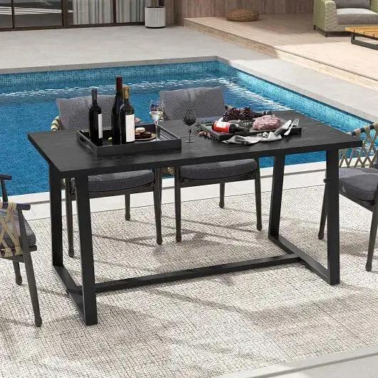 Large Dining Table Heavy-Duty Metal Frame Anti-Slip Black-3