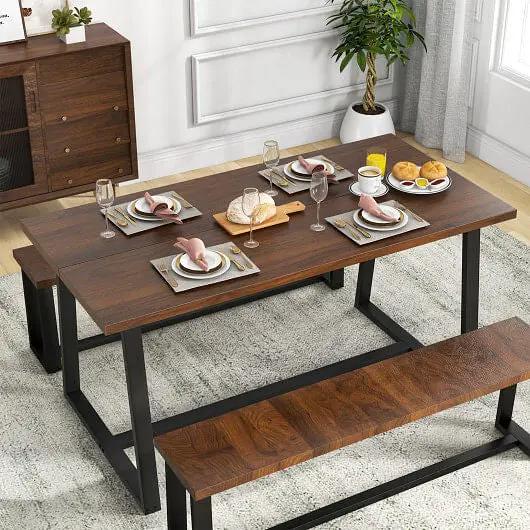 Large Dining Table Heavy-Duty Metal Frame Anti-Slip Black-6