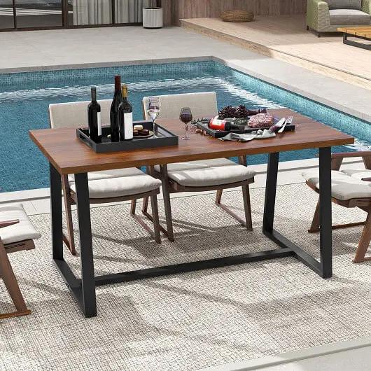 Large Dining Table Heavy-Duty Metal Frame Anti-Slip Black-8
